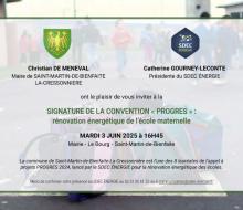[TRANSITION] ST MARTIN-DE-BIENFAITE : signature de la convention PROGRES rénovation énergétique de l'école le mardi 3 juin 2025 à 16h45